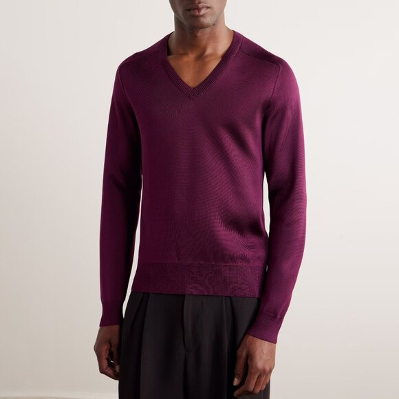 TOM FORD Men’s Slim Fit Silk Blend Sweater Plum Size IT 50 Medium NEW NWT - Picture 1 of 15